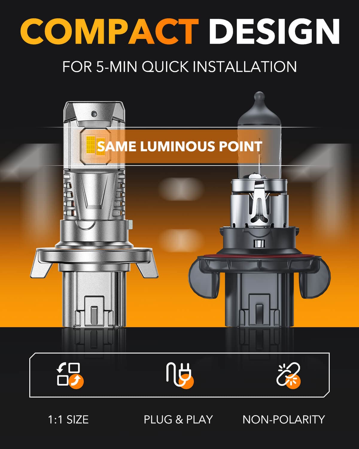 Oxilam Motor Vehicle Lighting OXILAM H13 9008 Light Bulbs, 800% Ultra Brightness, 1:1 Size as Stock Bulb, Wireless