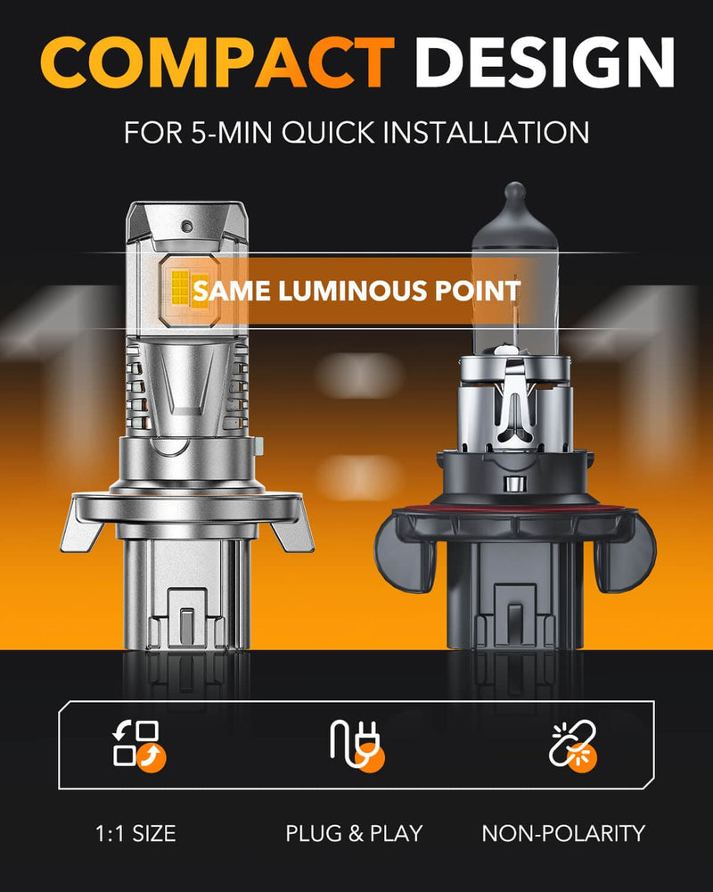 Oxilam Motor Vehicle Lighting OXILAM H13 9008 Light Bulbs, 800% Ultra Brightness, 1:1 Size as Stock Bulb, Wireless