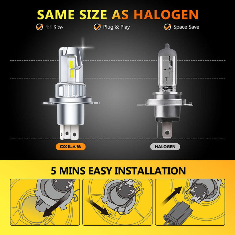 Oxilam Motor Vehicle Lighting OXILAM H4 9003 Light Bulb, 20000LM 600% Brighter, 6500K Cool White, Pack of 2