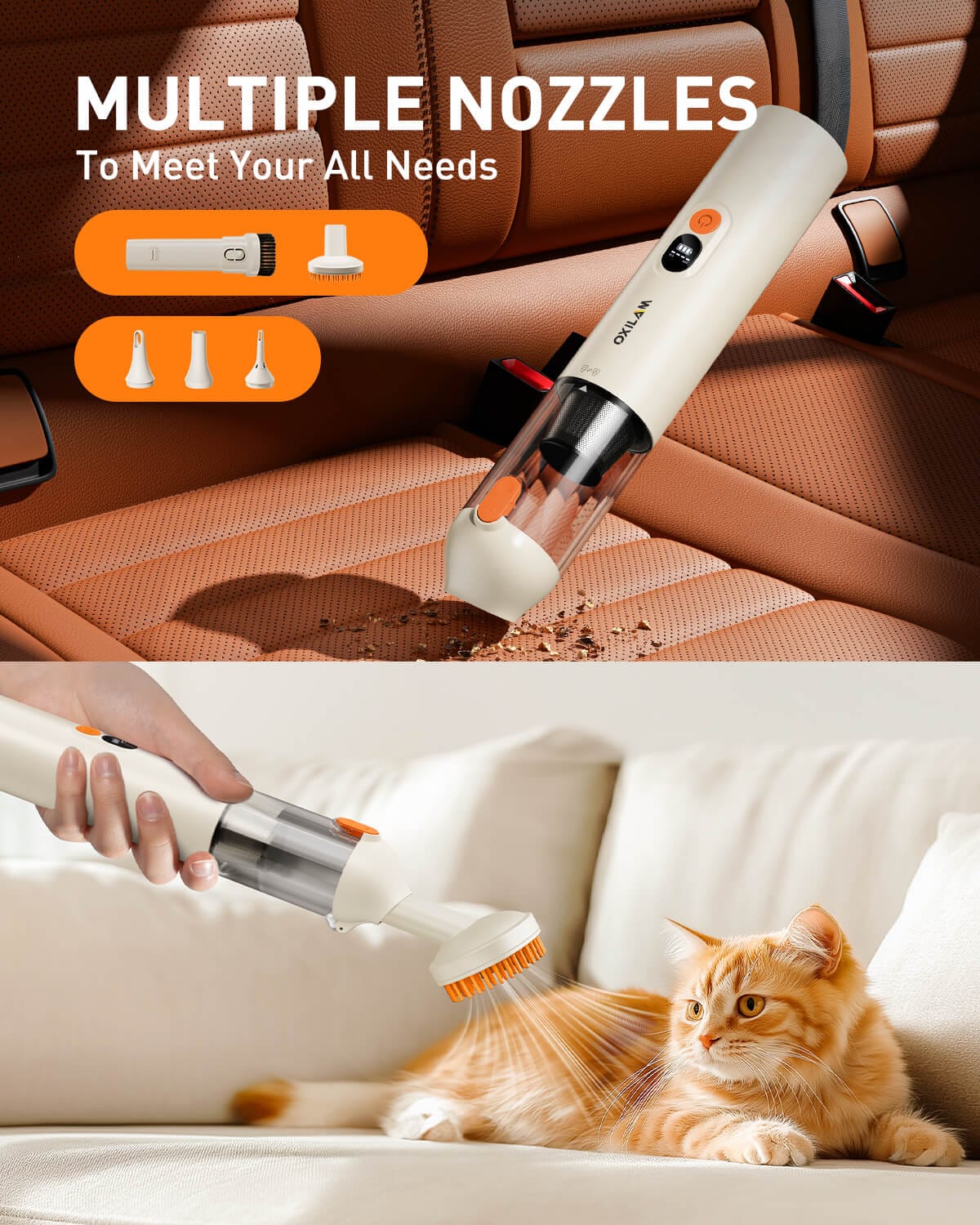 Oxilam Motor Vehicle Parts OXILAM Handheld Car Vacuum Cleaner Cordless, 4 in-1 portable with 14000Pa for Home, Pet, Car, Office