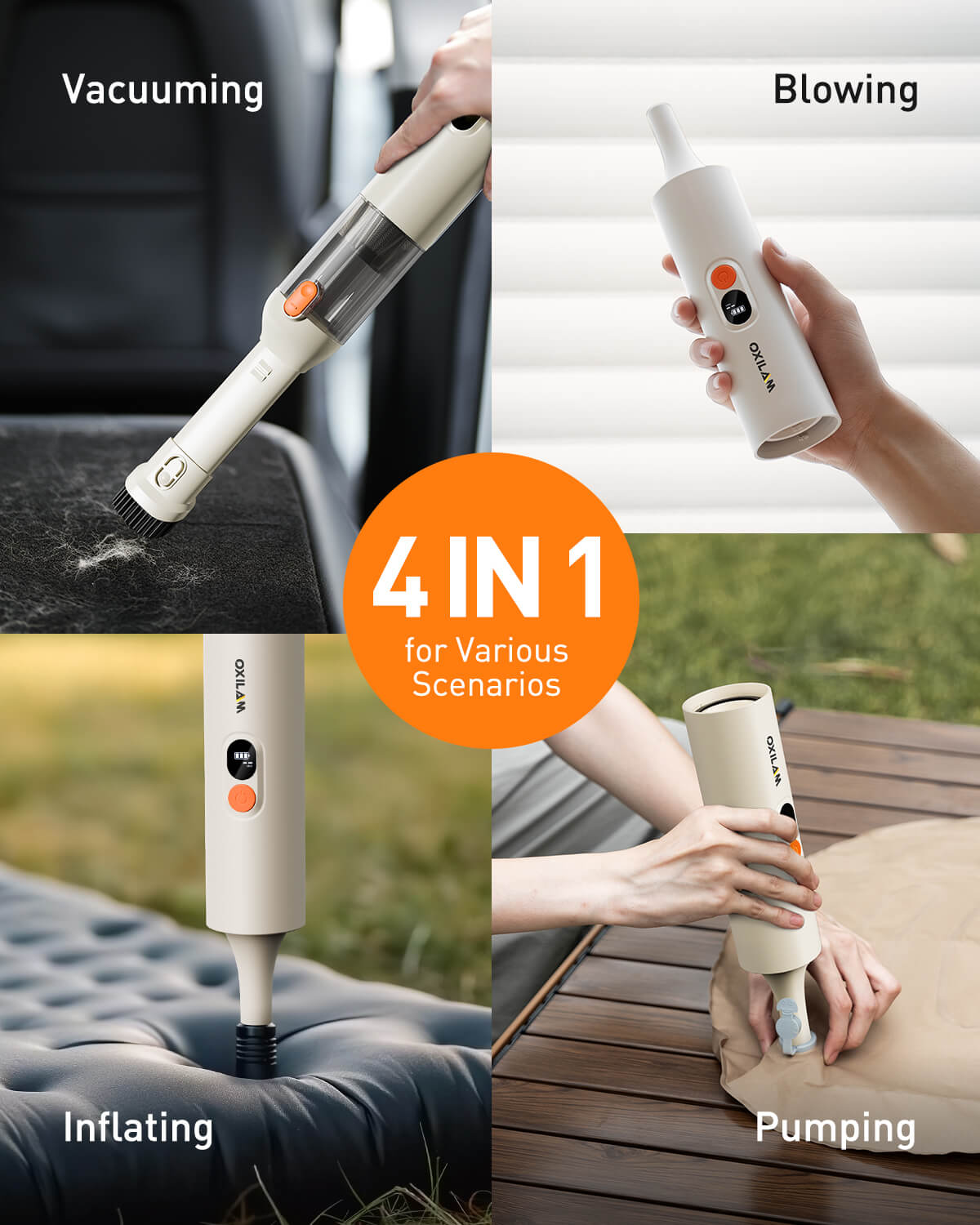 Oxilam Motor Vehicle Parts OXILAM Handheld Car Vacuum Cleaner Cordless, 4 in-1 portable with 14000Pa for Home, Pet, Car, Office