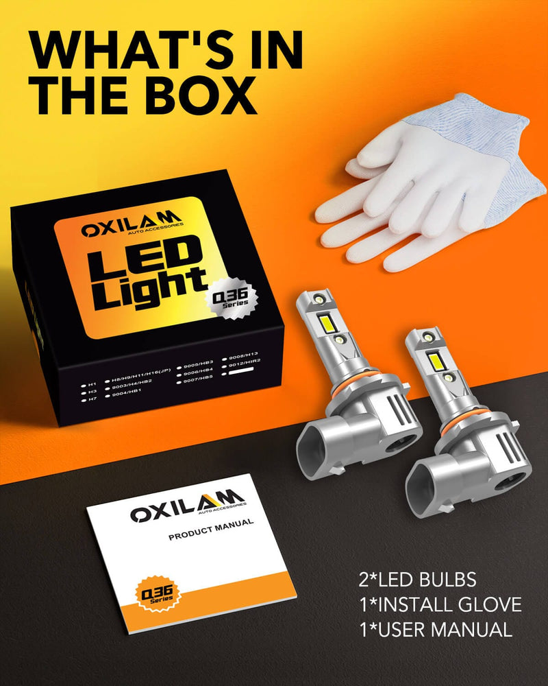 Oxilam OXILAM HB3 9005 Fog Light Bulbs 20000LM 1:1 Size 6500K White, Wireless for Halogen Replacement, Canbus Ready,