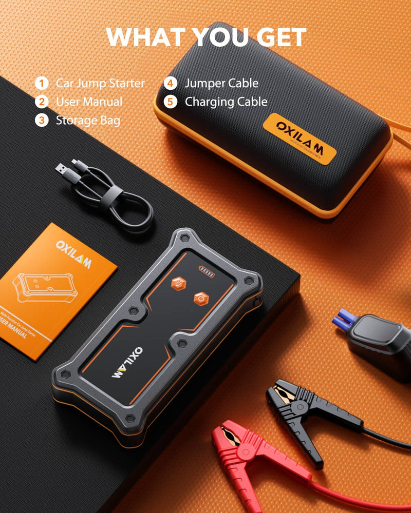 Oxilam OXILAM Jump Starter Y3 6000A for All Gas/12L Diesel, UltraSafe 12V Lithium Battery with 1000 LM Flashlight
