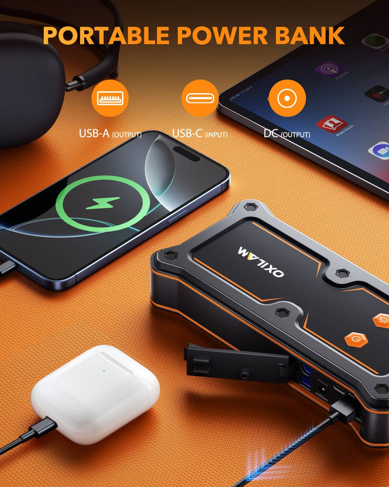 Oxilam OXILAM Jump Starter Y3 6000A for All Gas/12L Diesel, UltraSafe 12V Lithium Battery with 1000 LM Flashlight