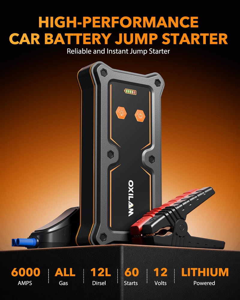 Oxilam OXILAM Jump Starter Y3 6000A for All Gas/12L Diesel, UltraSafe 12V Lithium Battery with 1000 LM Flashlight