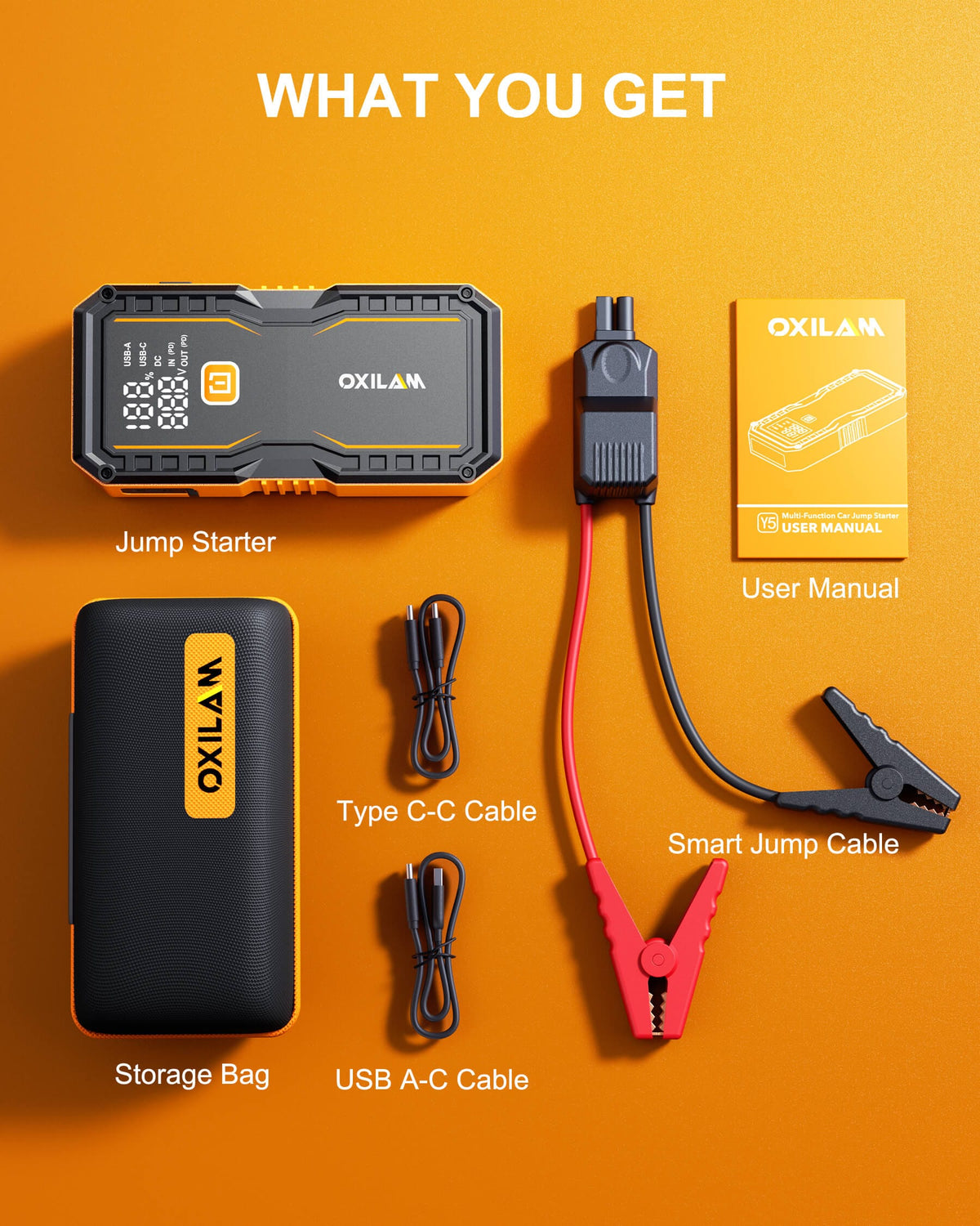 Oxilam Motor Vehicle Parts OXILAM Jump Starter Y5 10000A – 24000mAh Car Battery Booster, Portable 12V Jump Starter with LED Light, USB & Type-C Power Bank
