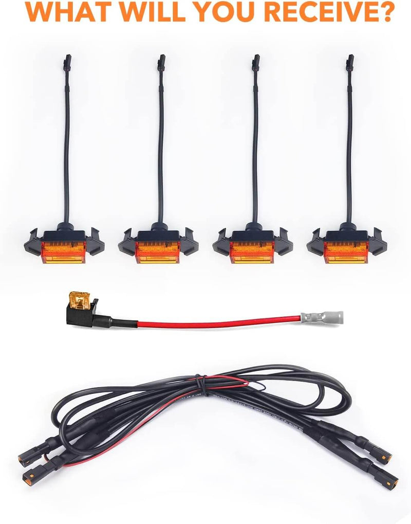 Oxilam Motor Vehicle Lighting OXILAM LED Grille Lights Amber Yellow with Fuse for Tacoma TRD PRO Front Grille 2016 2017 2018 (4PCS, Amber Shell with Amber Light)