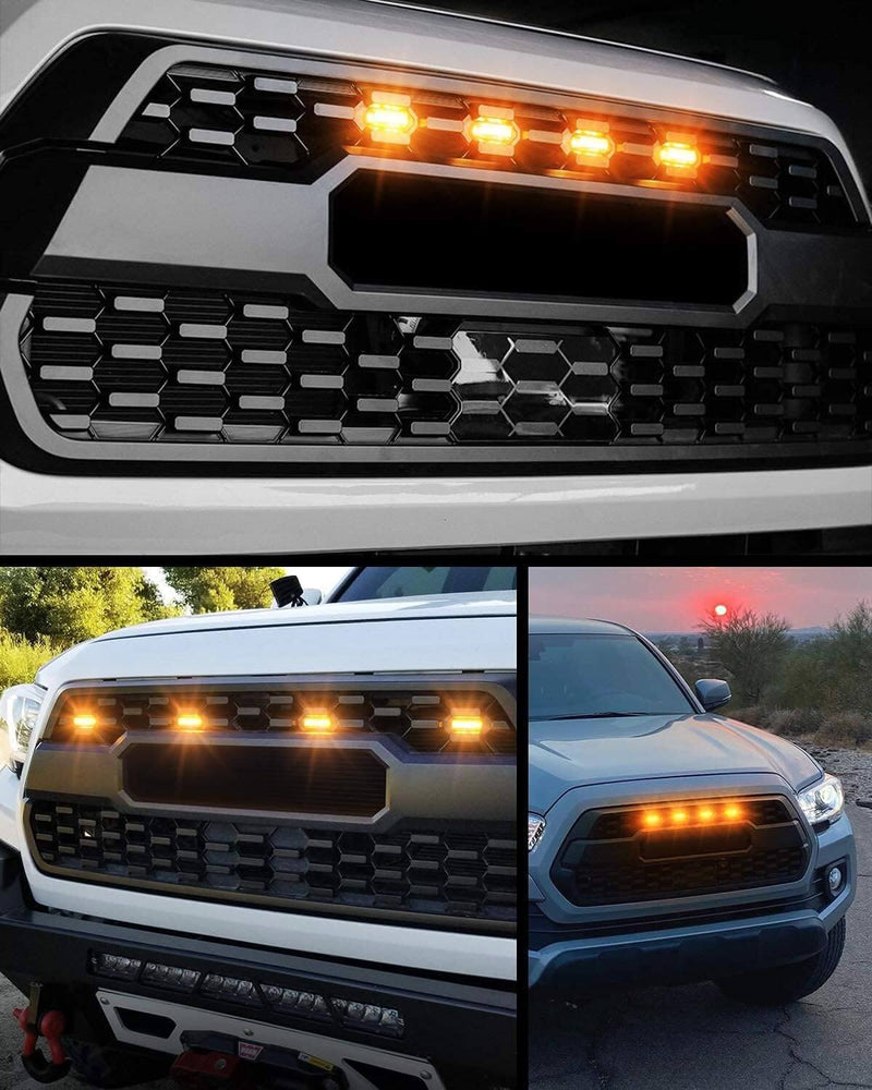 Oxilam Motor Vehicle Lighting OXILAM LED Grille Lights Amber Yellow with Fuse for Tacoma TRD PRO Front Grille 2016 2017 2018 (4PCS, Amber Shell with Amber Light)