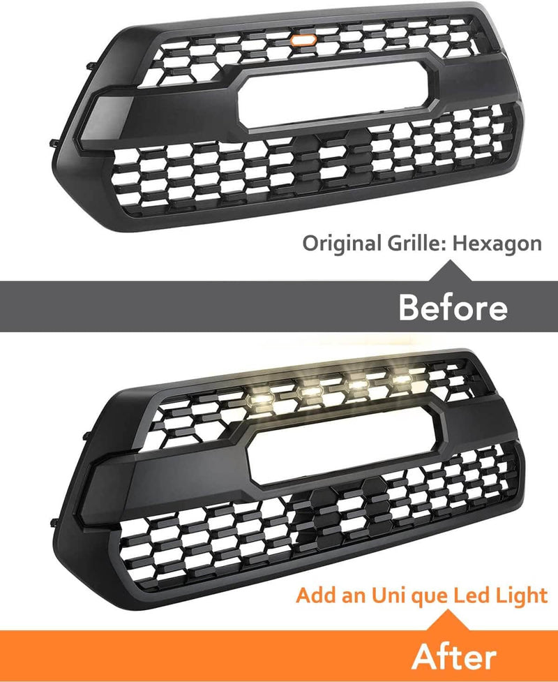 Oxilam Motor Vehicle Lighting OXILAM LED Grille Lights with Harness & Fuse for Toyota Tacoma TRD PRO Front Grille 2016 2017 2018 2019 (4PCS, Black Shell with Warm White Light)
