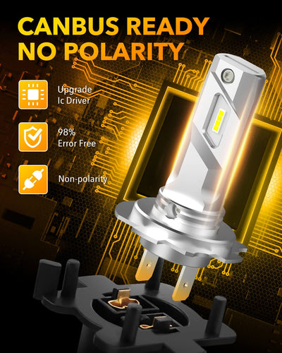 Oxilam Motor Vehicle Lighting OXILAM Mini H7 LED Bulbs 500% Brightness, 6500K,Plug & Play Forward Light Bulb