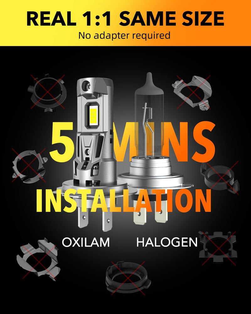 Oxilam Motor Vehicle Lighting OXILAM Newest H7 LED Bulb 22000LM 700% Brighter, 1:1 Size No Adapter Required