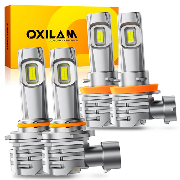 OXILAM Q26 H11 9005 Light Bulbs Combo,  Pack of 4, 6500K Cool White Light, 1:1 Size Halogen Bulbs Replacement