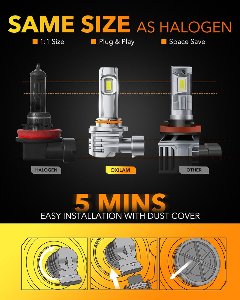 Oxilam Motor Vehicle Lighting OXILAM Q26 H11 9005 Light Bulbs Combo,  Pack of 4, 6500K Cool White Light, 1:1 Size Halogen Bulbs Replacement