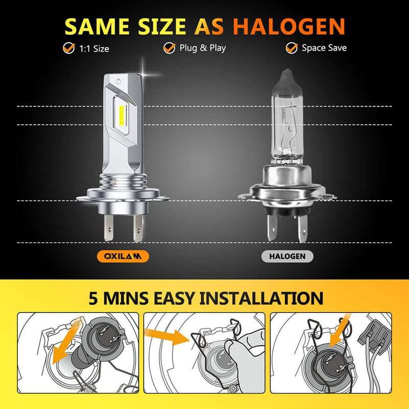Oxilam Motor Vehicle Lighting OXILAM Q26 Series H7 White LED Headlight Bulbs - 4X Brighter, Easy Install, Durable, Waterproof, 6500K Light