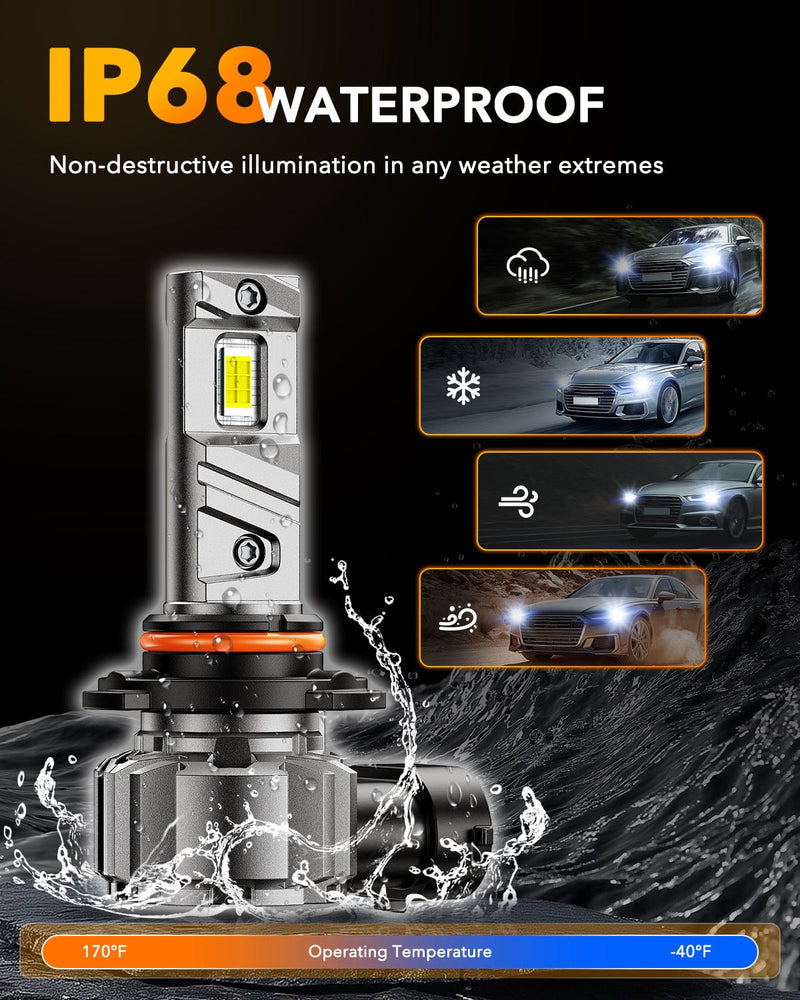 Oxilam Motor Vehicle Lighting OXILAM Q6 Series 9005/HB3 9006/HB4 LED Headlight and Fog Light Bulbs, 34000LM, 6500K White, Fanless, 1:1 Mini Size, Plug and Play, Pack of 4