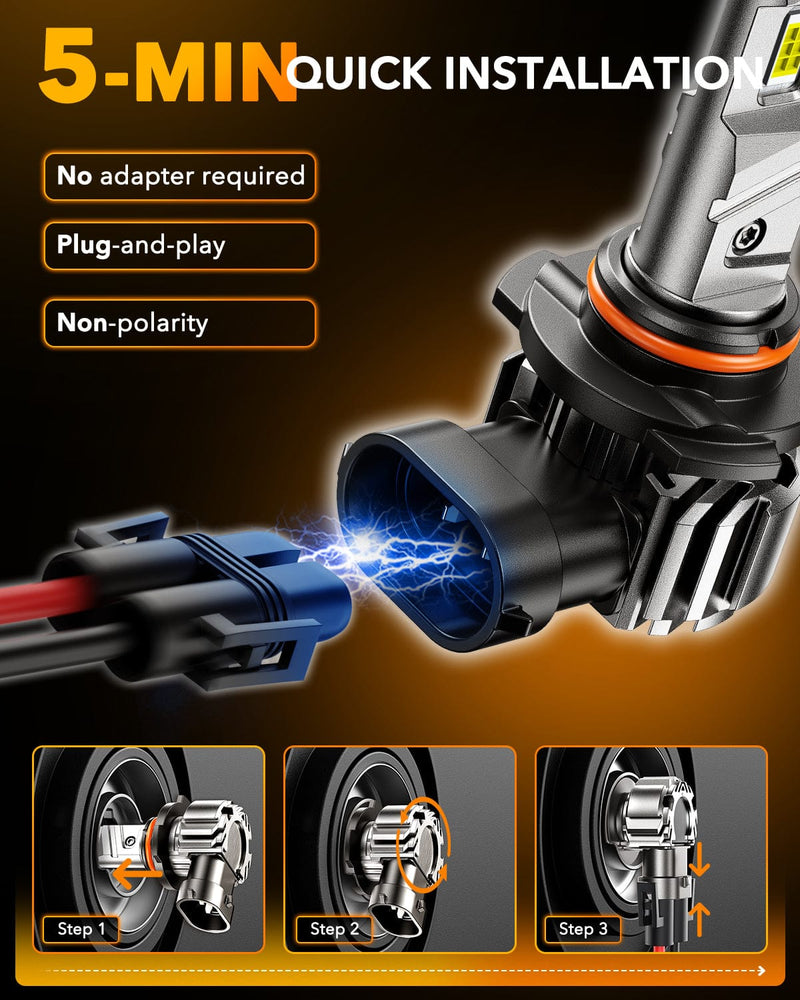 Oxilam Motor Vehicle Lighting OXILAM Q6 Series 9005/HB3 9006/HB4 LED Headlight and Fog Light Bulbs, 34000LM, 6500K White, Fanless, 1:1 Mini Size, Plug and Play, Pack of 4