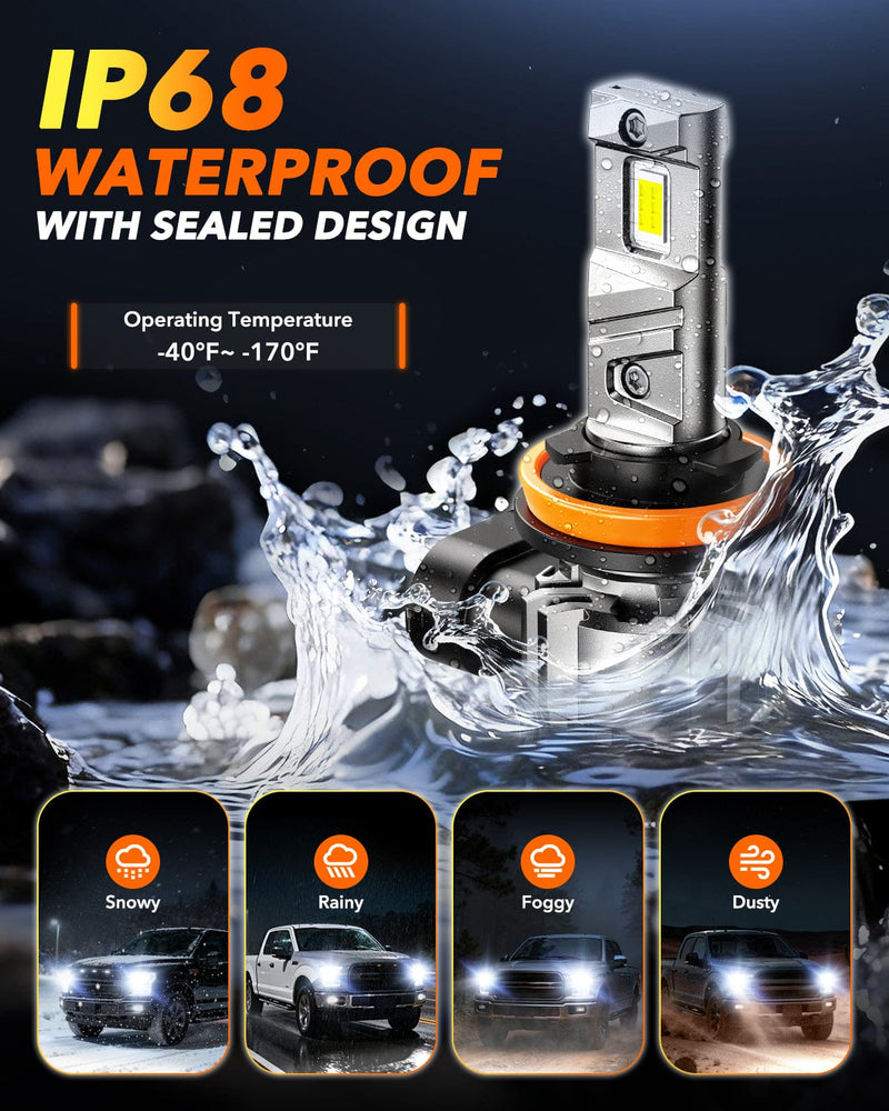 Oxilam Motor Vehicle Lighting OXILAM Q6 Series H11/H8/H9 LED Headlight & Fog Light Bulbs, 17000LM 6500K White, Fanless 1:1 Mini Size, Plug & Play, Pack of 2