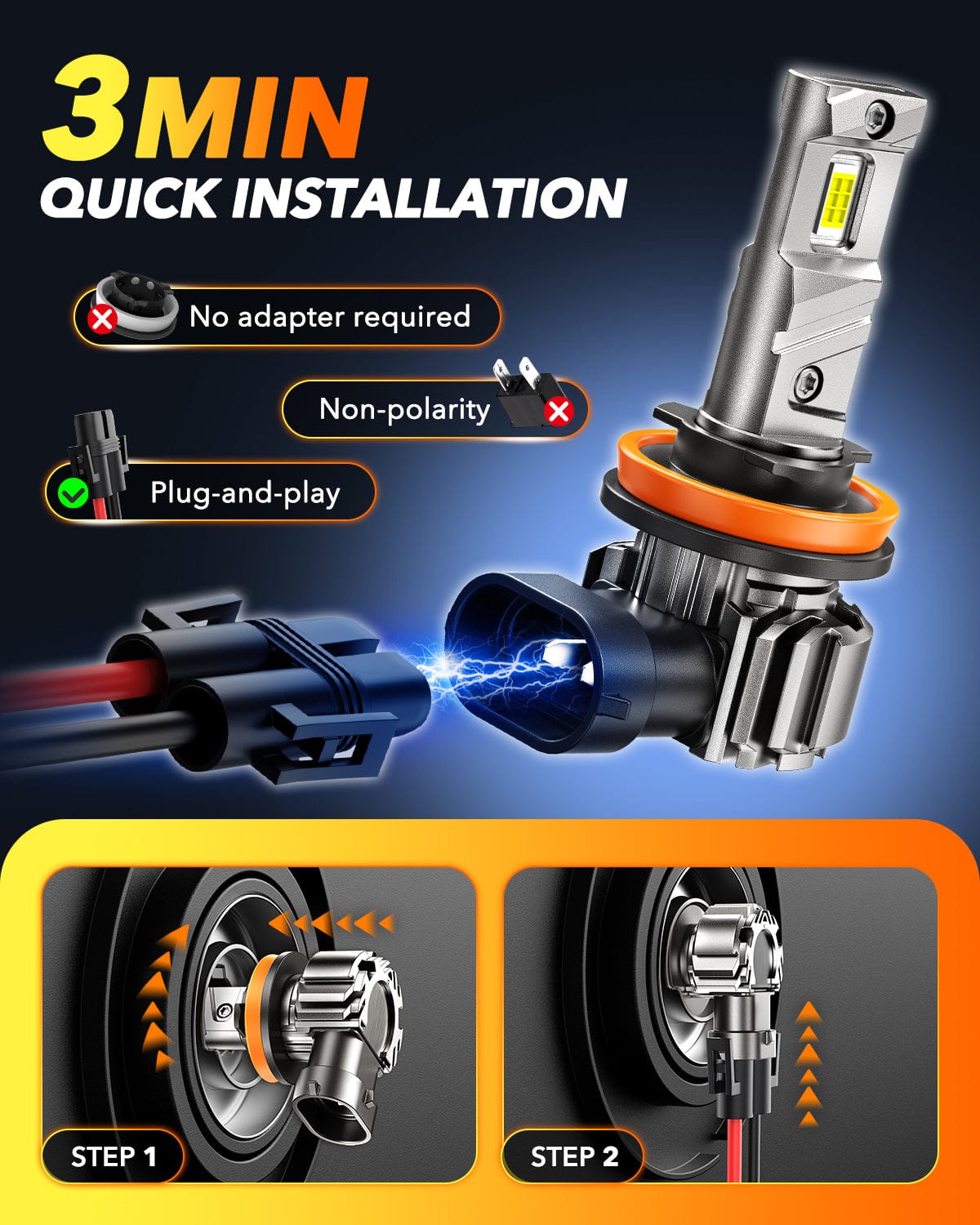 Oxilam Motor Vehicle Lighting OXILAM Q6 Series H11/H8/H9 LED Headlight & Fog Light Bulbs, 17000LM 6500K White, Fanless 1:1 Mini Size, Plug & Play, Pack of 2