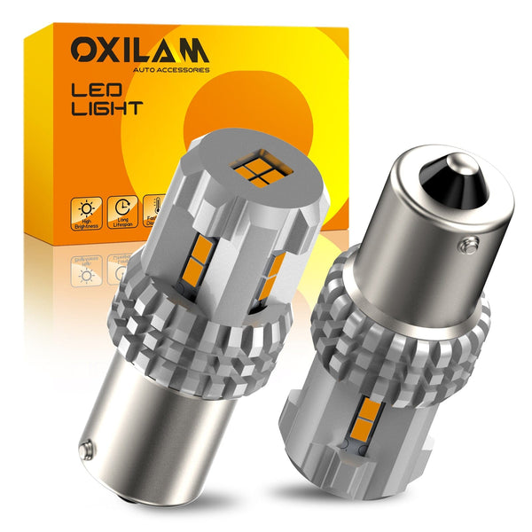 OXILAM Turn Signal Light 1156 LED Bulbs Amber Yellow 2200K Extremely Bright BA15S 1141 1003 7506 LED Bulbs with High Power 12pcs 3020SMD Chipsets, 2 Pack
