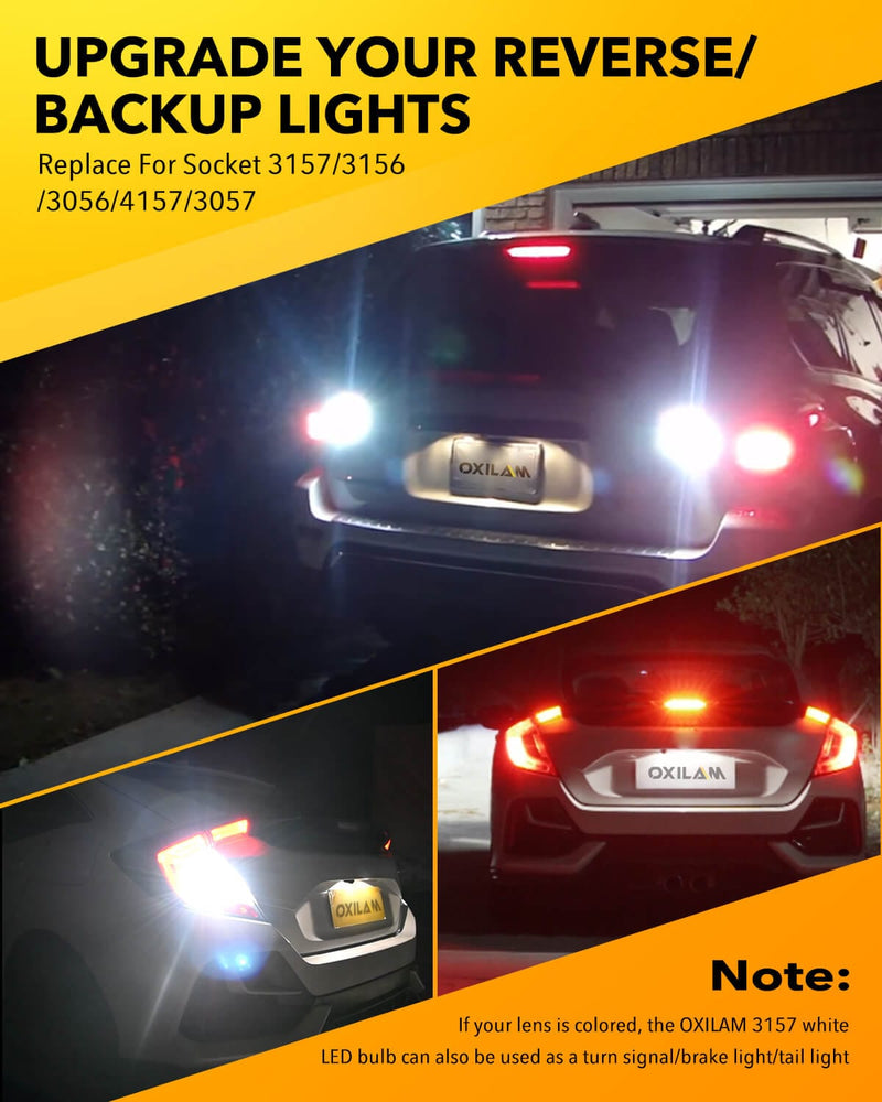 Oxilam Brake OXILAM Upgraded 3156 3157 LED Bulb Reverse Light, 600% Brightness 6500K White, Super Bright 3057 4157 4057 3457 LED Light Bulb with Projector for Backup Reverse Signal Blinker Tail DRL Brake Light
