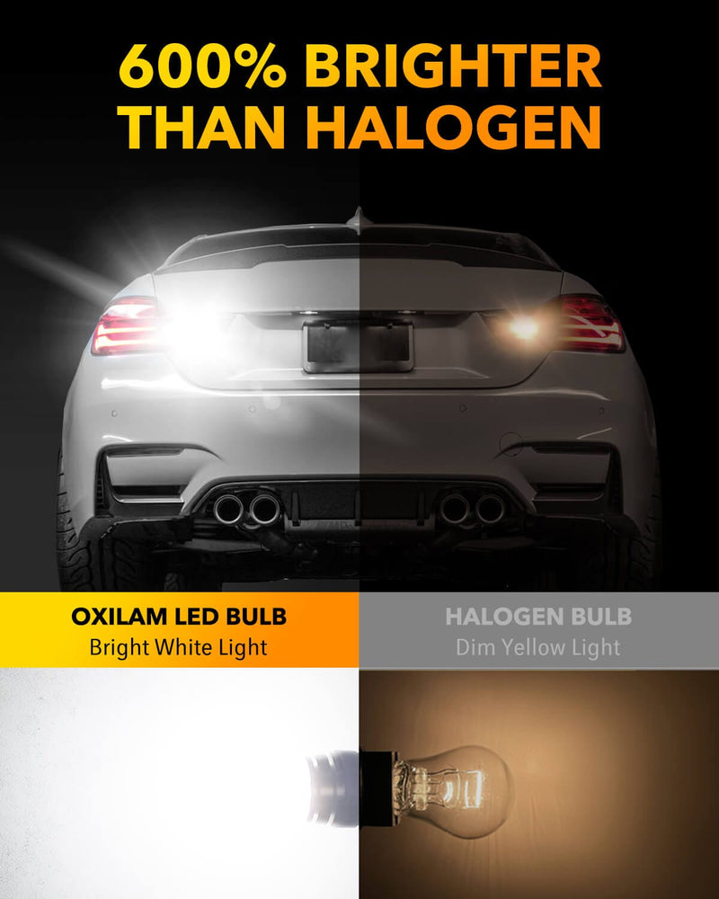 Oxilam Brake OXILAM Upgraded 3156 3157 LED Bulb Reverse Light, 600% Brightness 6500K White, Super Bright 3057 4157 4057 3457 LED Light Bulb with Projector for Backup Reverse Signal Blinker Tail DRL Brake Light