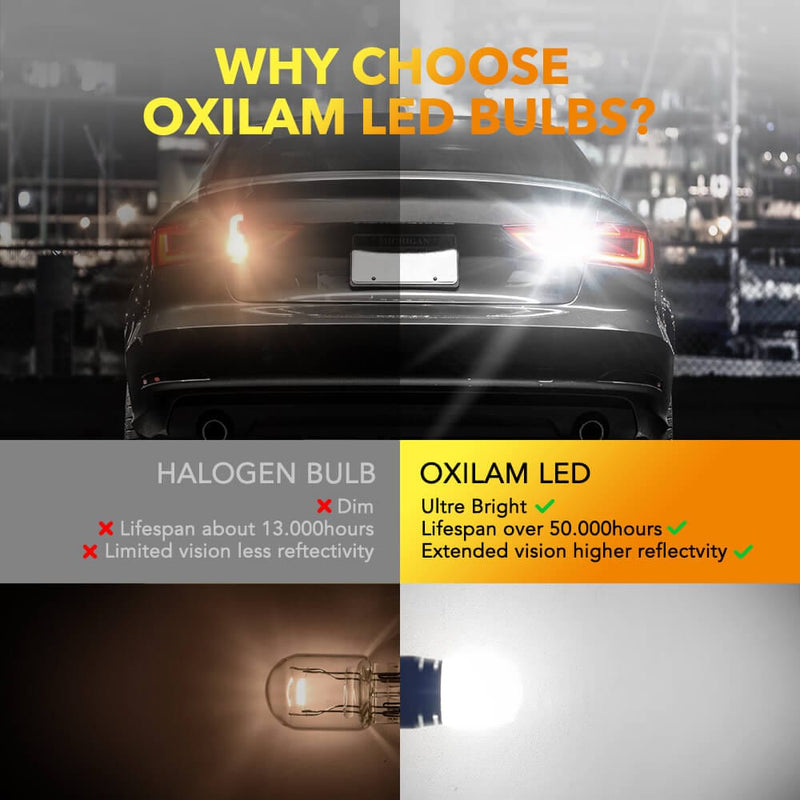 Oxilam Motor Vehicle Lighting OXILAM Upgraded 7443 7440 LED Bulb – 3300LM Reverse Light, 500% Brighter, for Backup, Tail, Stop, DRL, Parking Lights, Pack of 2