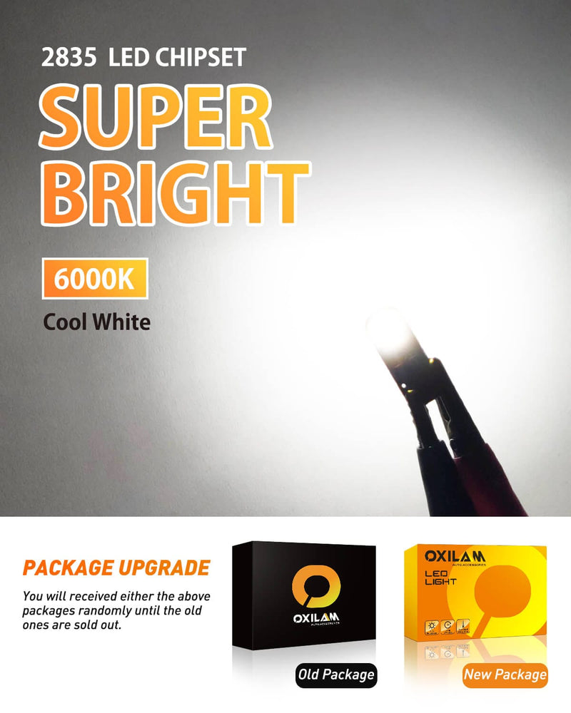 Oxilam OXILAM White T10 194 W5W 168 2825 LED Bulbs Widely Used as Parking Lights Door Lights License Plate Lights (10 PCS)