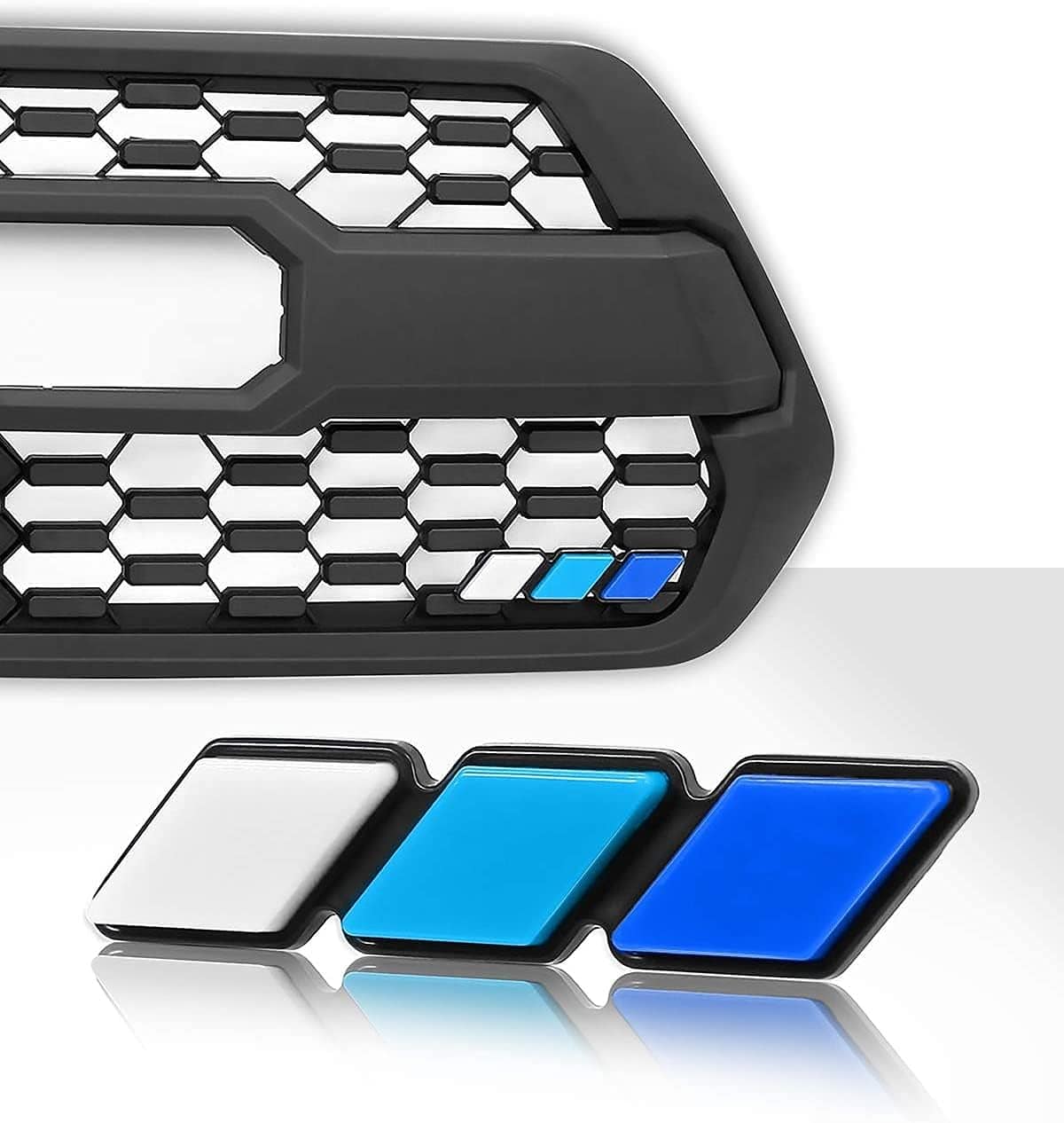 Oxilam Motor Vehicle Parts Tri-color Grille Badge Emblem Decoration Accessories Car Truck Label Fit for Tacoma 4Runner Tundra Sequoia Rav4 Highlander (White, Light Gray, Dark Gray)