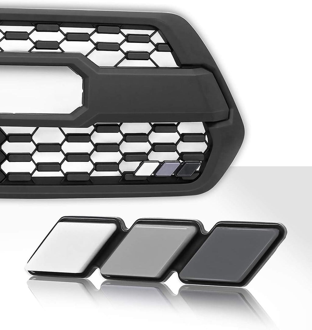 Oxilam Motor Vehicle Parts Tri-color Grille Badge Emblem Decoration Accessories Car Truck Label Fit for Tacoma 4Runner Tundra Sequoia Rav4 Highlander (White, Light Gray, Dark Gray)