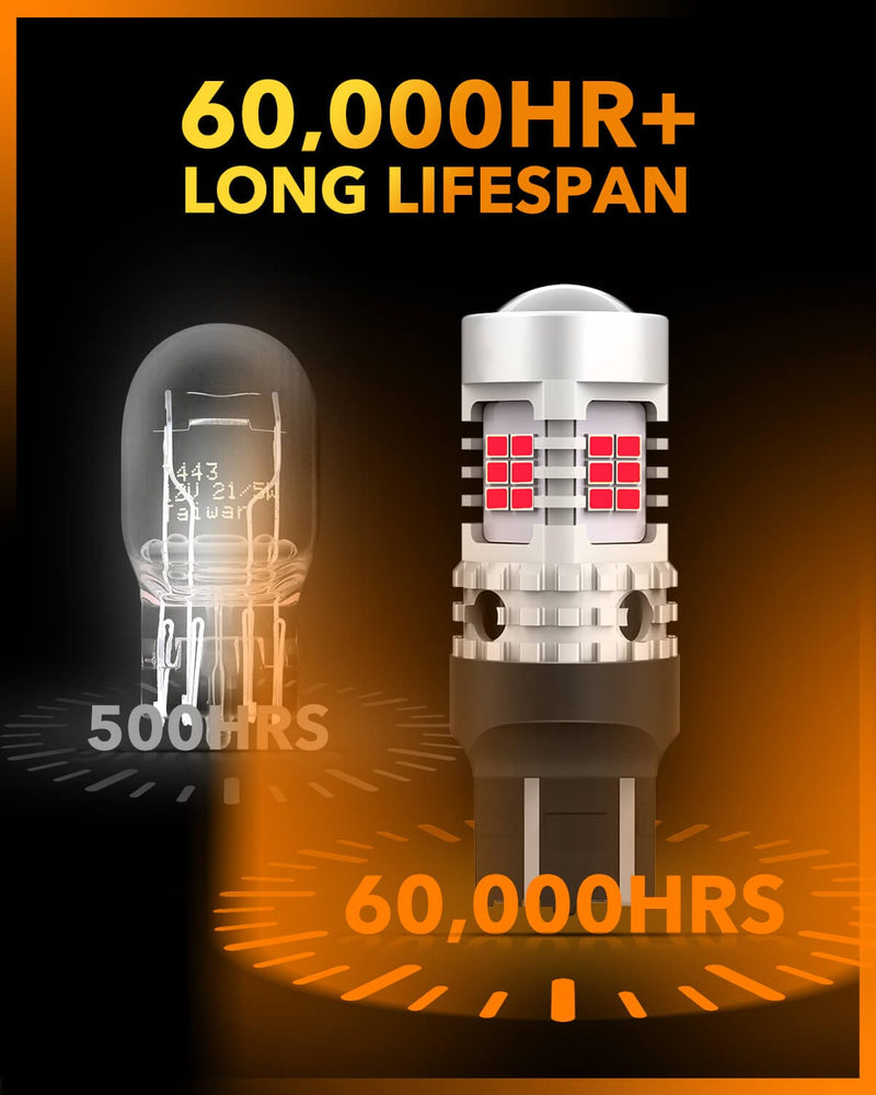 Oxilam Motor Vehicle Lighting 2022 Upgraded 7440 7443 LED Bulbs Red Brake Lights, 4000LM 600% Brighter, CANBUS Error Free, OXILAM 7441 7444 T20 W21W LED Lamps Replacement with Projector for Tail Turn Signal Stop Lights (Pack of 2)