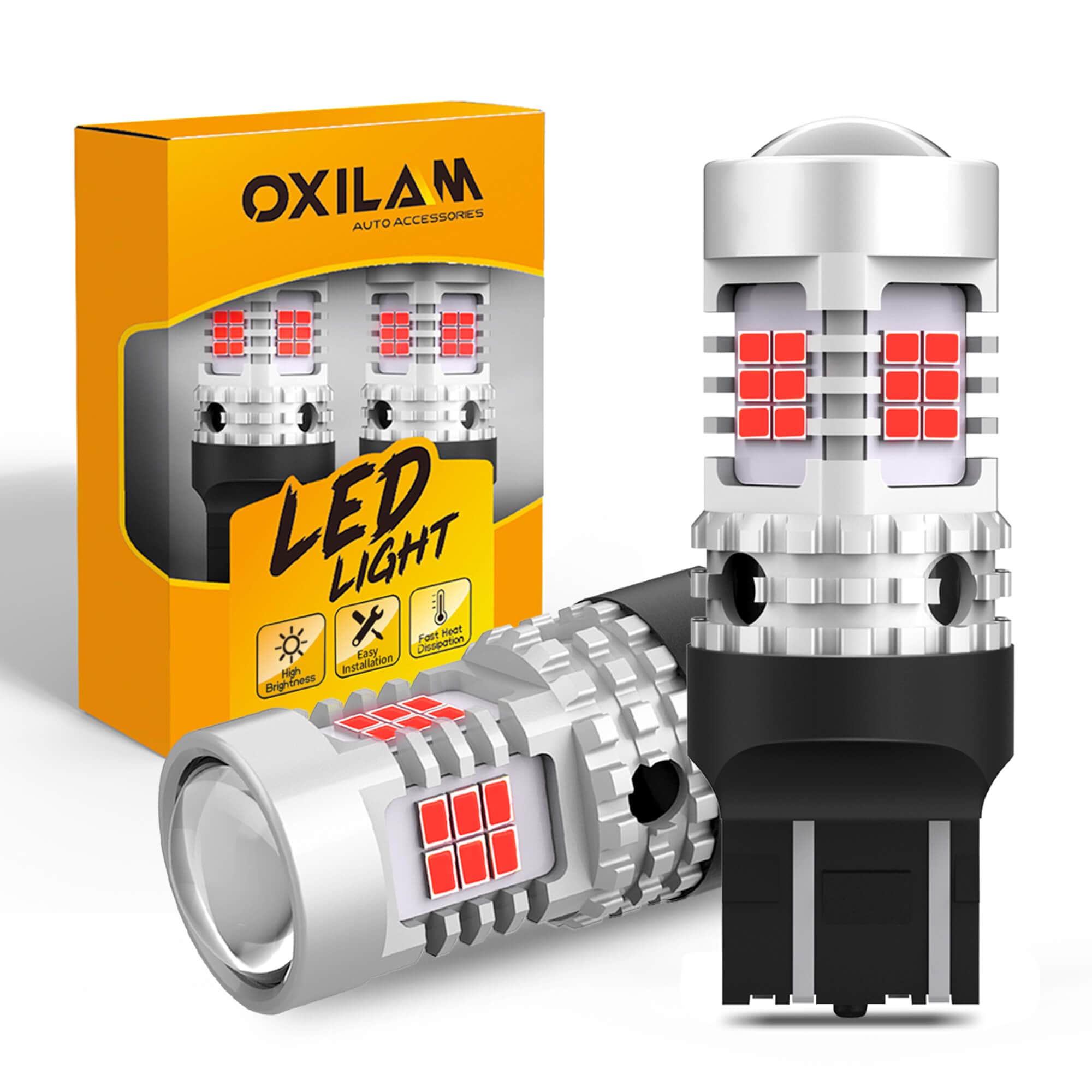 Oxilam Motor Vehicle Lighting 2022 Upgraded 7440 7443 LED Bulbs Red Brake Lights, 4000LM 600% Brighter, CANBUS Error Free, OXILAM 7441 7444 T20 W21W LED Lamps Replacement with Projector for Tail Turn Signal Stop Lights (Pack of 2)
