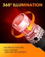 Oxilam Motor Vehicle Lighting 2022 Upgraded 7440 7443 LED Bulbs Red Brake Lights, 4000LM 600% Brighter, CANBUS Error Free, OXILAM 7441 7444 T20 W21W LED Lamps Replacement with Projector for Tail Turn Signal Stop Lights (Pack of 2)