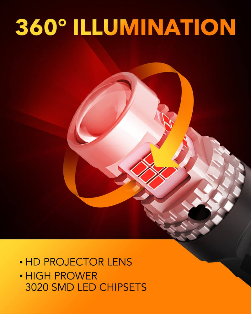 Oxilam Motor Vehicle Lighting 2022 Upgraded 7440 7443 LED Bulbs Red Brake Lights, 4000LM 600% Brighter, CANBUS Error Free, OXILAM 7441 7444 T20 W21W LED Lamps Replacement with Projector for Tail Turn Signal Stop Lights (Pack of 2)