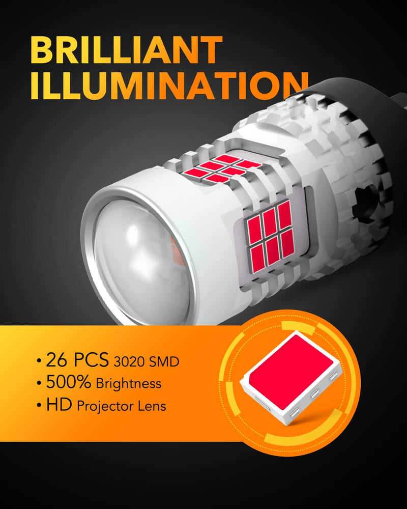 Oxilam Motor Vehicle Lighting 2022 Upgraded 7440 7443 LED Bulbs Red Brake Lights, 4000LM 600% Brighter, CANBUS Error Free, OXILAM 7441 7444 T20 W21W LED Lamps Replacement with Projector for Tail Turn Signal Stop Lights (Pack of 2)