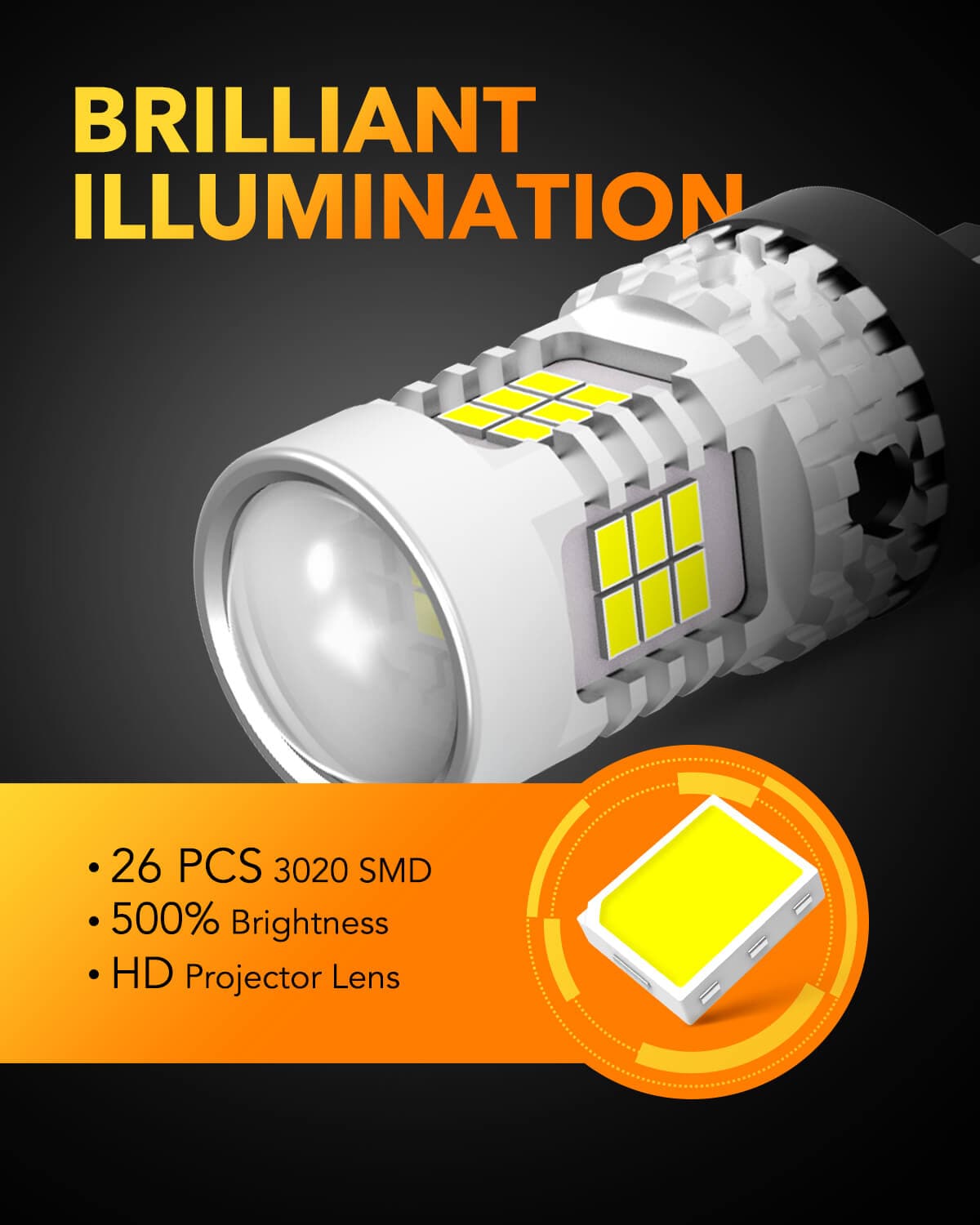 T20 W21W 7440 CANBUS LED Bulbs Error Free Backup Reverse Lights, White