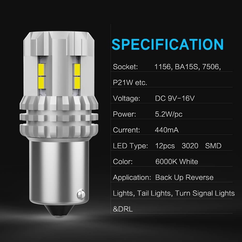 AUXITO 1156 BA15S P21W 102-SMD LED Backup Reverse Lights – 2800 Lumens White – 2-Pack