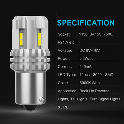 1156 - 7506 - P21W LED Bulb Ultimate Ultra Powerful - 24 Leds CREE - Anti  OBC Error