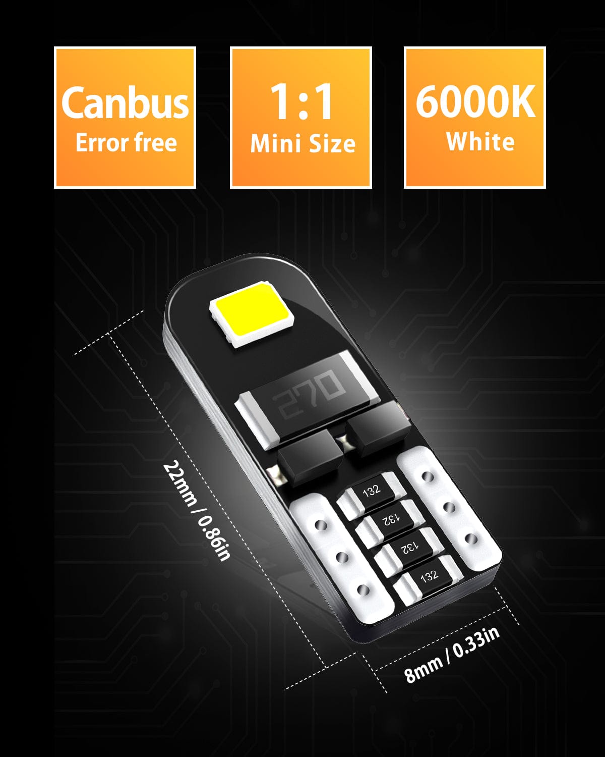 Oxilam OXILAM 194 LED Bulbs Super Bright Instrument Panel Dashboard T10 W5W 168 2825 LED Bulbs for Car Dome Map Door Courtesy License Plate Lights, Interior Lights, 10pcs