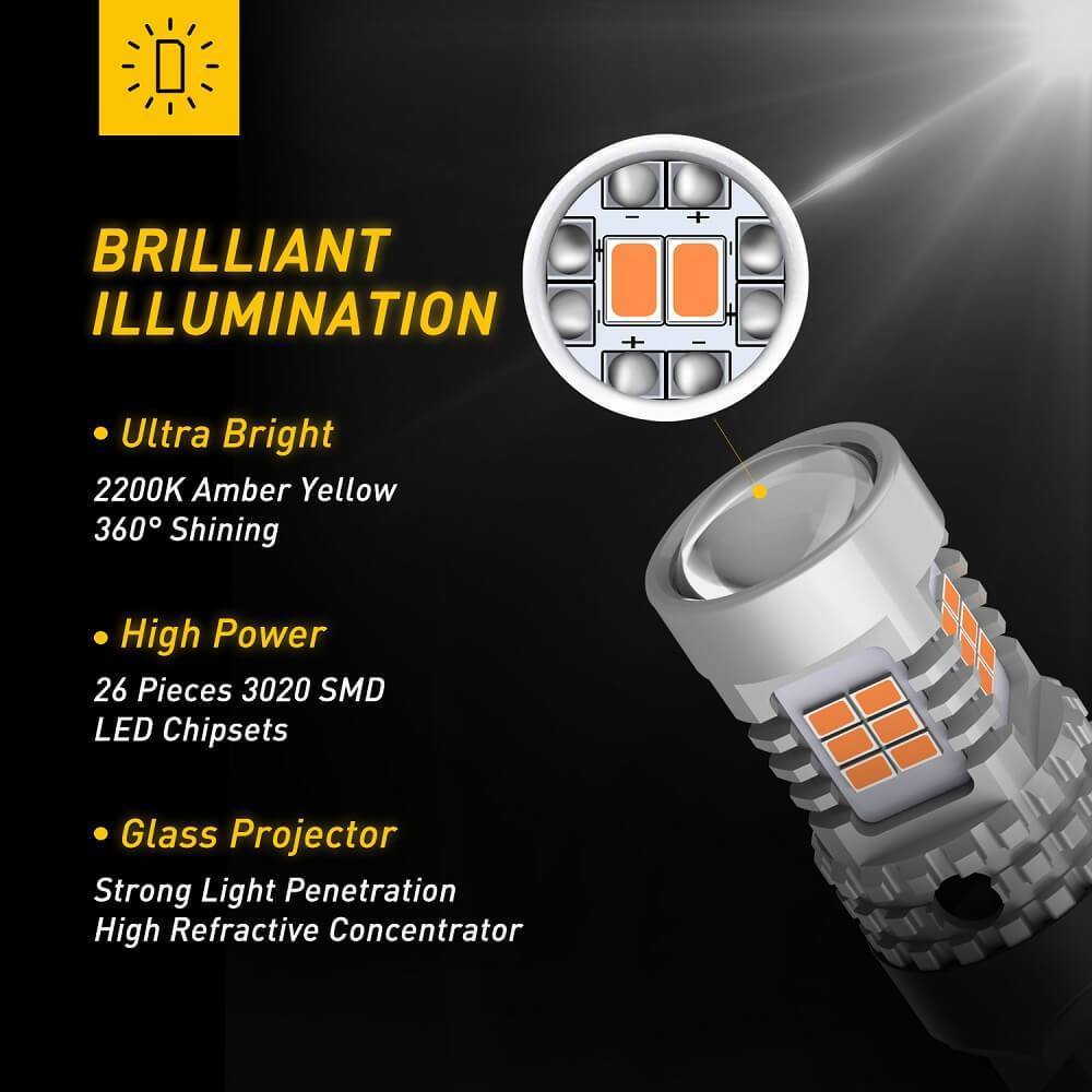 Oxilam OXILAM 7440 LED Bulbs Amber Yellow 2800LM for Turn Signal Lights with Build-in Load Resistor CANBUS Error Free T20 7440NA 7441 W21W WY21W Blinker Bulb Replacement (2PCS)