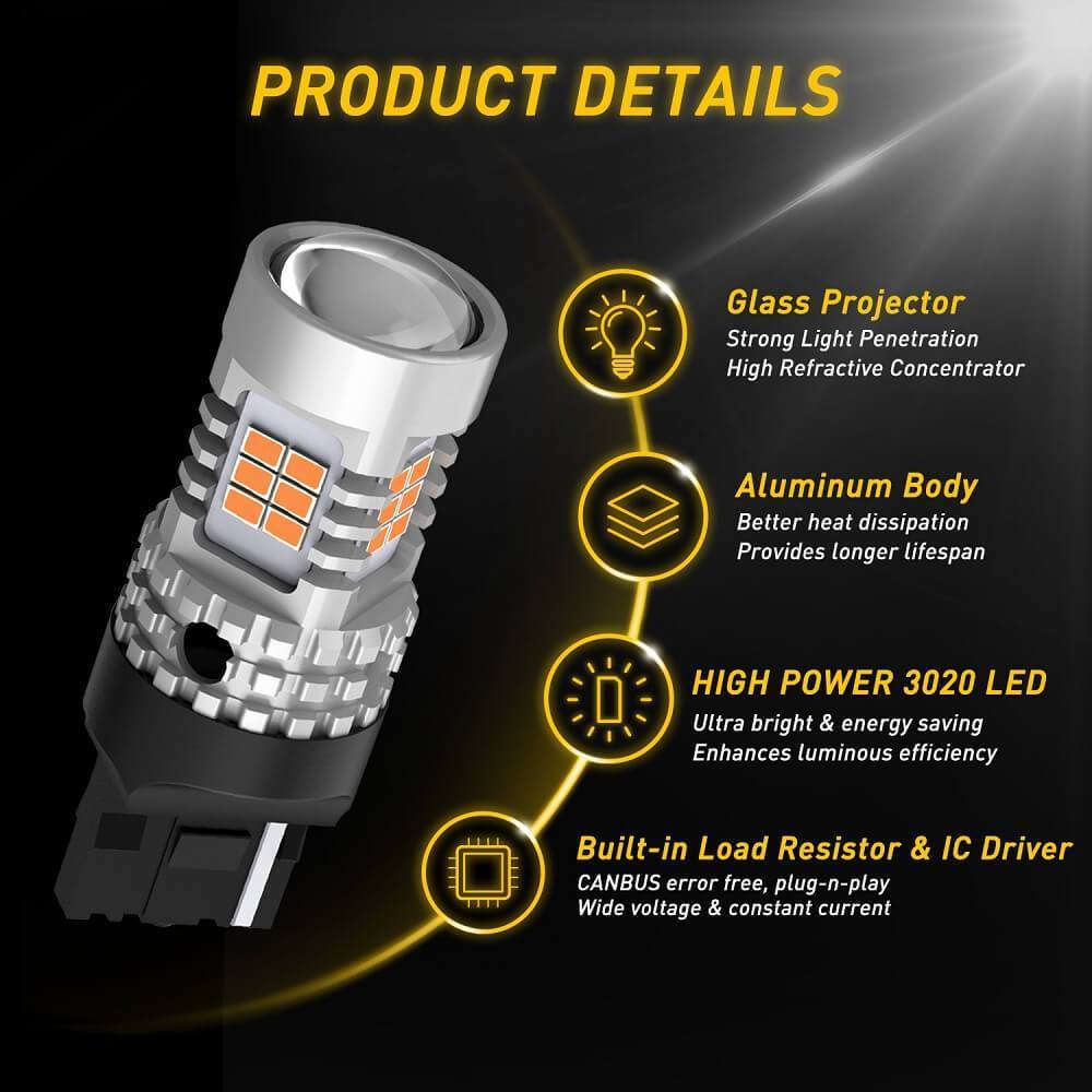 Oxilam OXILAM 7440 LED Bulbs Amber Yellow 2800LM for Turn Signal Lights with Build-in Load Resistor CANBUS Error Free T20 7440NA 7441 W21W WY21W Blinker Bulb Replacement (2PCS)