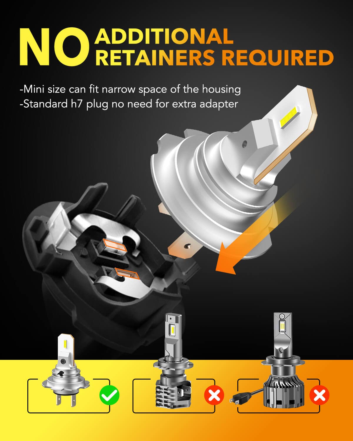 Oxilam Motor Vehicle Lighting OXILAM H7 LED Headlight Bulbs, CSP LED Chips 6500K Cool White, 1:1 Mini Size No Adapter Required