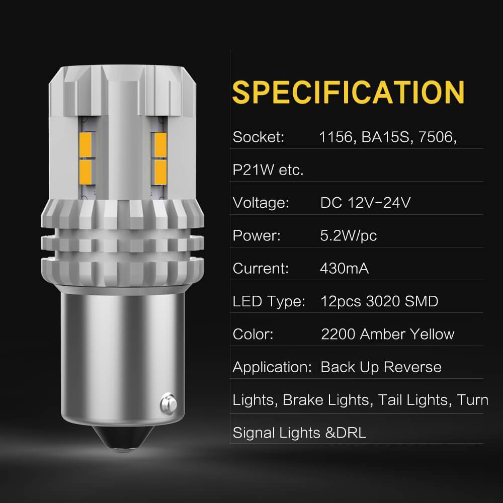 Yellow Ba15s LED 1156 P21W Bulb Back up Light Rear Fog Light
